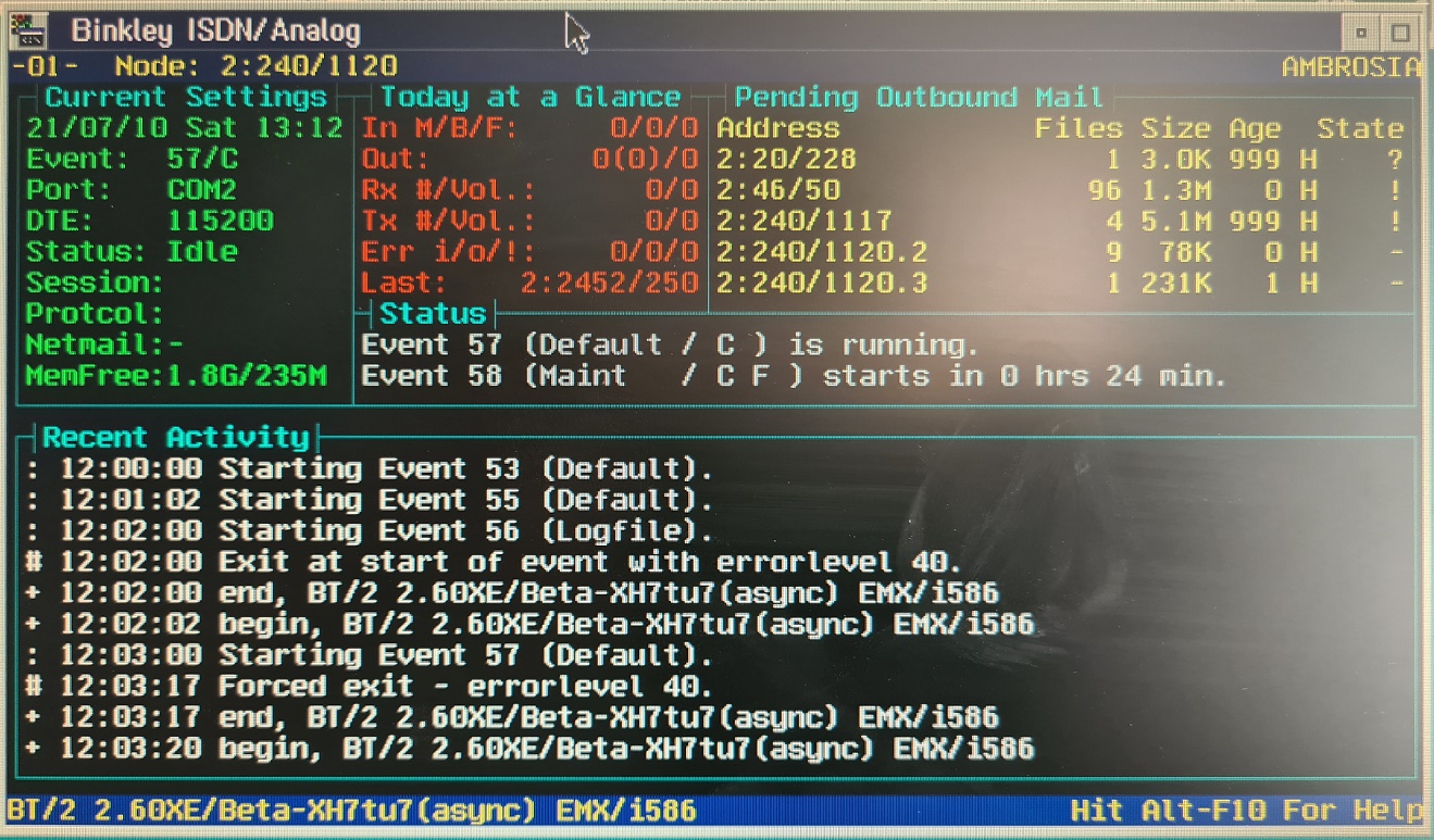 BinkleyTerm XE running on 2:240/1120 in 2021